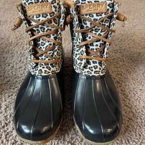 Sperry Leopard Print Black Winter Boots